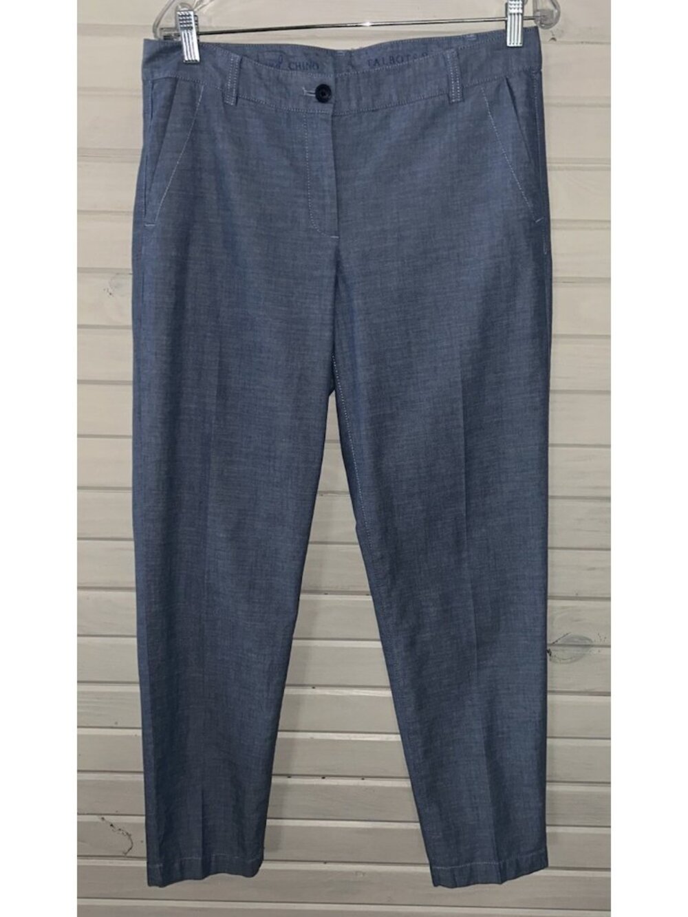Talbots Sz 8 The Weekend Chino Pants Blue Chambray Ankle 100% Cotton Pockets EUC
